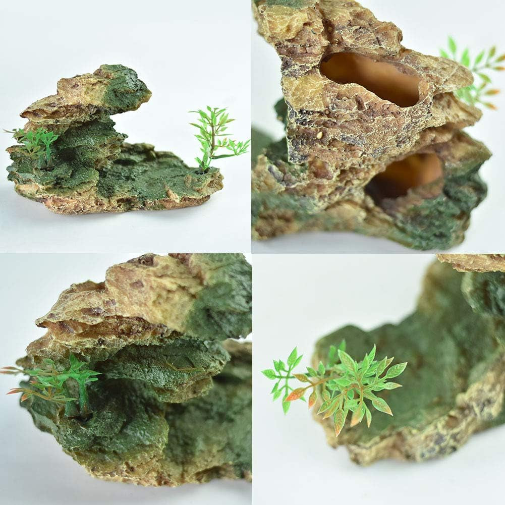 Reptile Small Hide, Turtles Hide Cage, Artificial Plant Rock, Humidified Habitat Decoration