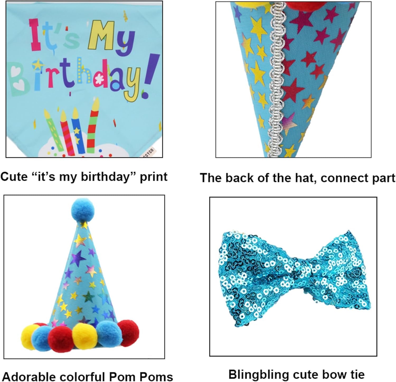 Dog Birthday Bandana Scarf and Dog Girl Boy Birthday Party Hat with Cute Dog Bow Tie Collar for Small Medium Dog Pet