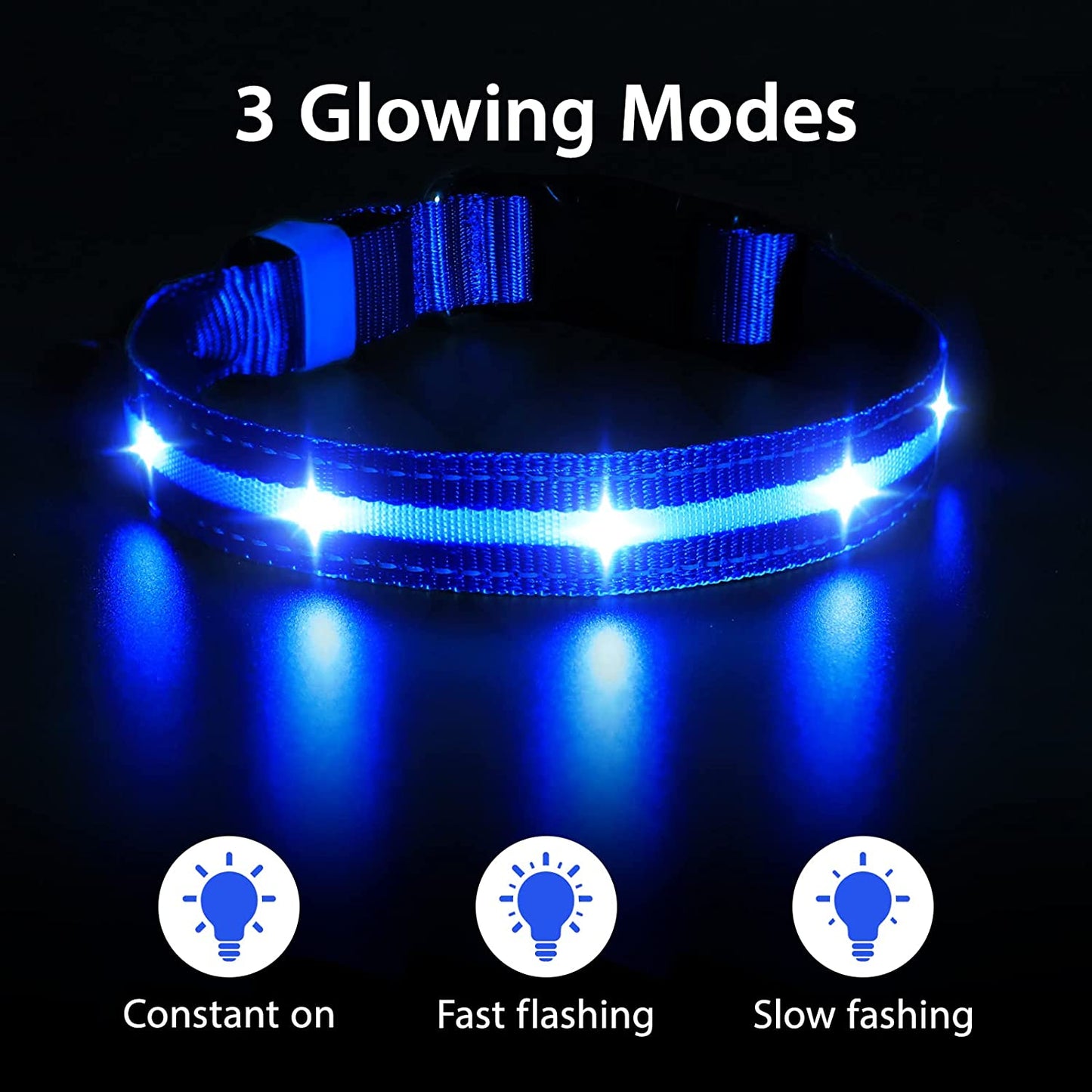 LED Dog Collar-Usb Rechargeable Glow Light up Dog Collars- Safety Waterproof Illuminated Flashing Light Collar for Dogs
