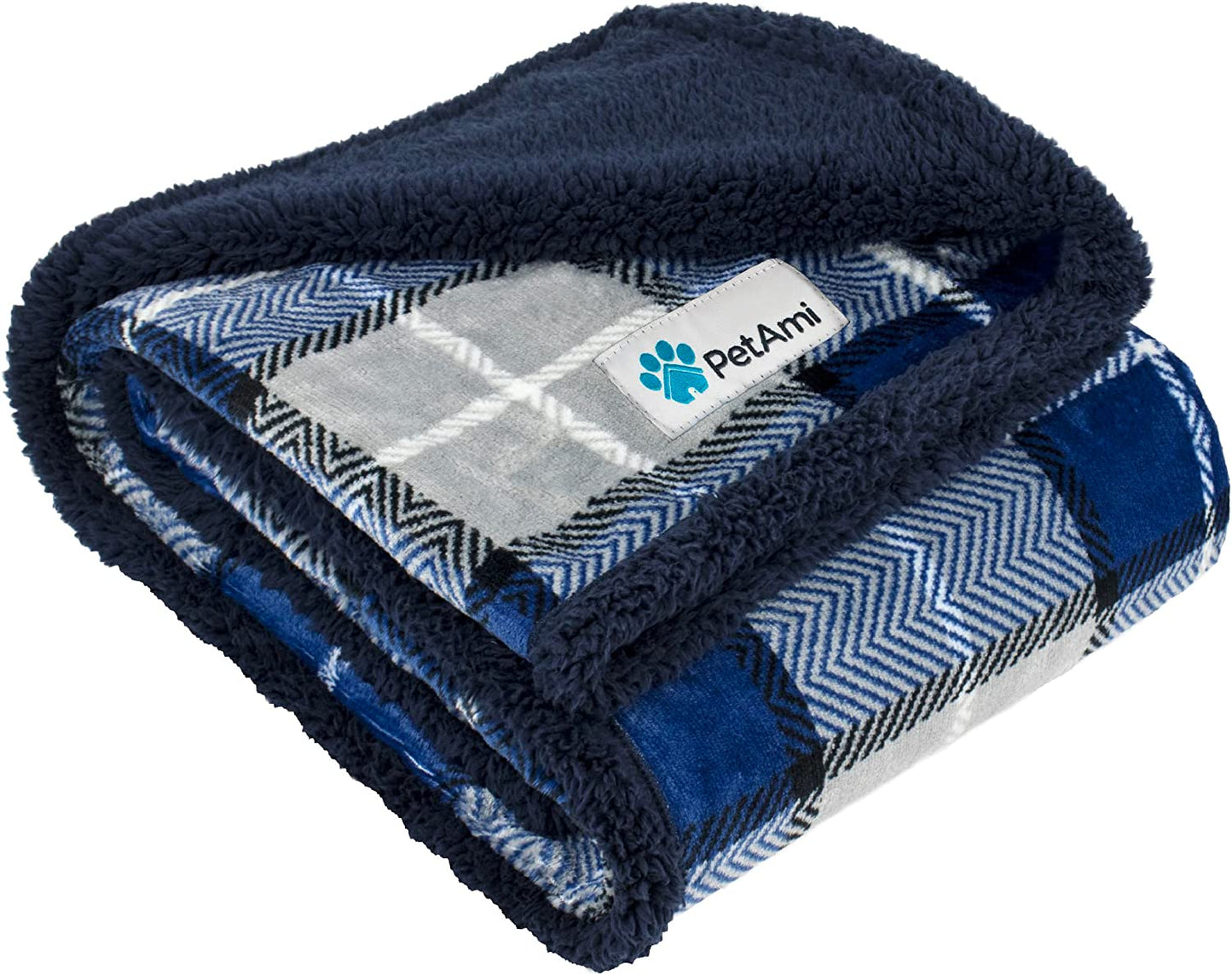 Dog Blanket, Plaid Sherpa Dog Blanket | Plush, Reversible, Warm Pet Blanket for Dog Bed, Couch, Sofa, Car (Navy, 60X80 Inches)