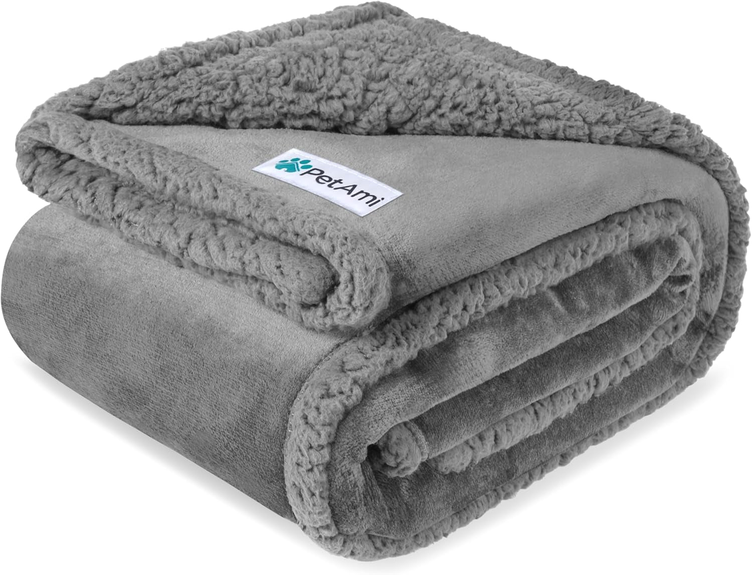 Waterproof Dog Blanket for Bed, XL Dog Pet Blanket Couch Cover Protector, Sherpa Fleece Leakproof Blanket for Crate Kennel Sofa Furniture Queen Bed Protection Reversible Soft 90X90 Light Grey