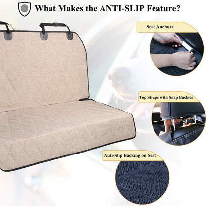 Dog Seat Covers, Dog Backseat Cover Pet Bench Protectors with Anti-Slip Backing, Back Seats Cover Rear Seat Covers Car Seat Cover for Dogs, Heather Khaki, 46" L * 52" W