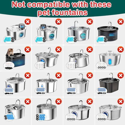 Cat Water Fountain Filters,16 Pack Cat Fountain Replacement Filters for Stainless Steel 67Oz/2L Adjustable Water Flow Pet Water Fountain,Dog Water Fountain (8+8 Pack)