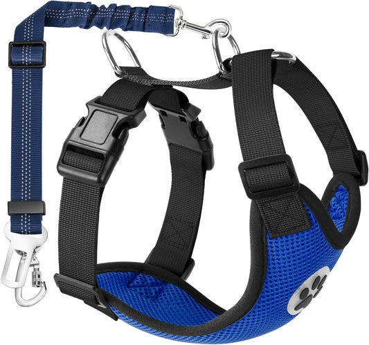 Dog Safety Vest Harness with Seatbelt, Dog Car Harness Seat Belt Adjustable Pet Harnesses Double Breathable Mesh Fabric with Car Vehicle Connector Strap for Dog