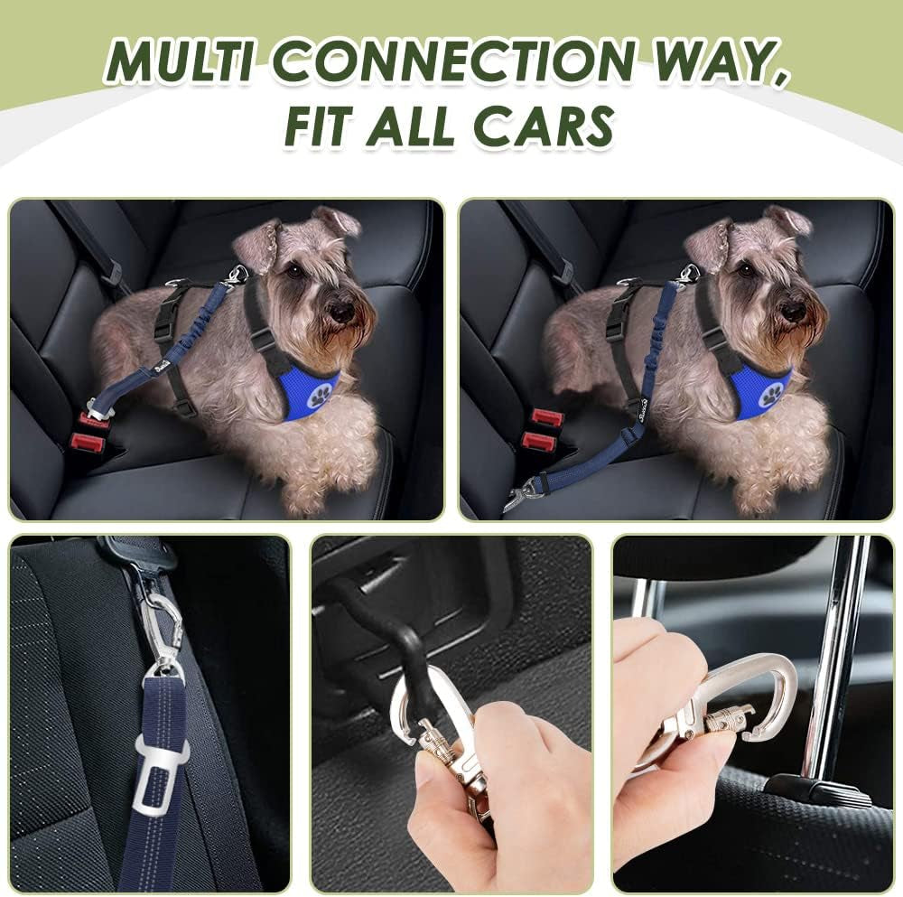 Dog Safety Vest Harness with Seatbelt, Dog Car Harness Seat Belt Adjustable Pet Harnesses Double Breathable Mesh Fabric with Car Vehicle Connector Strap for Dog
